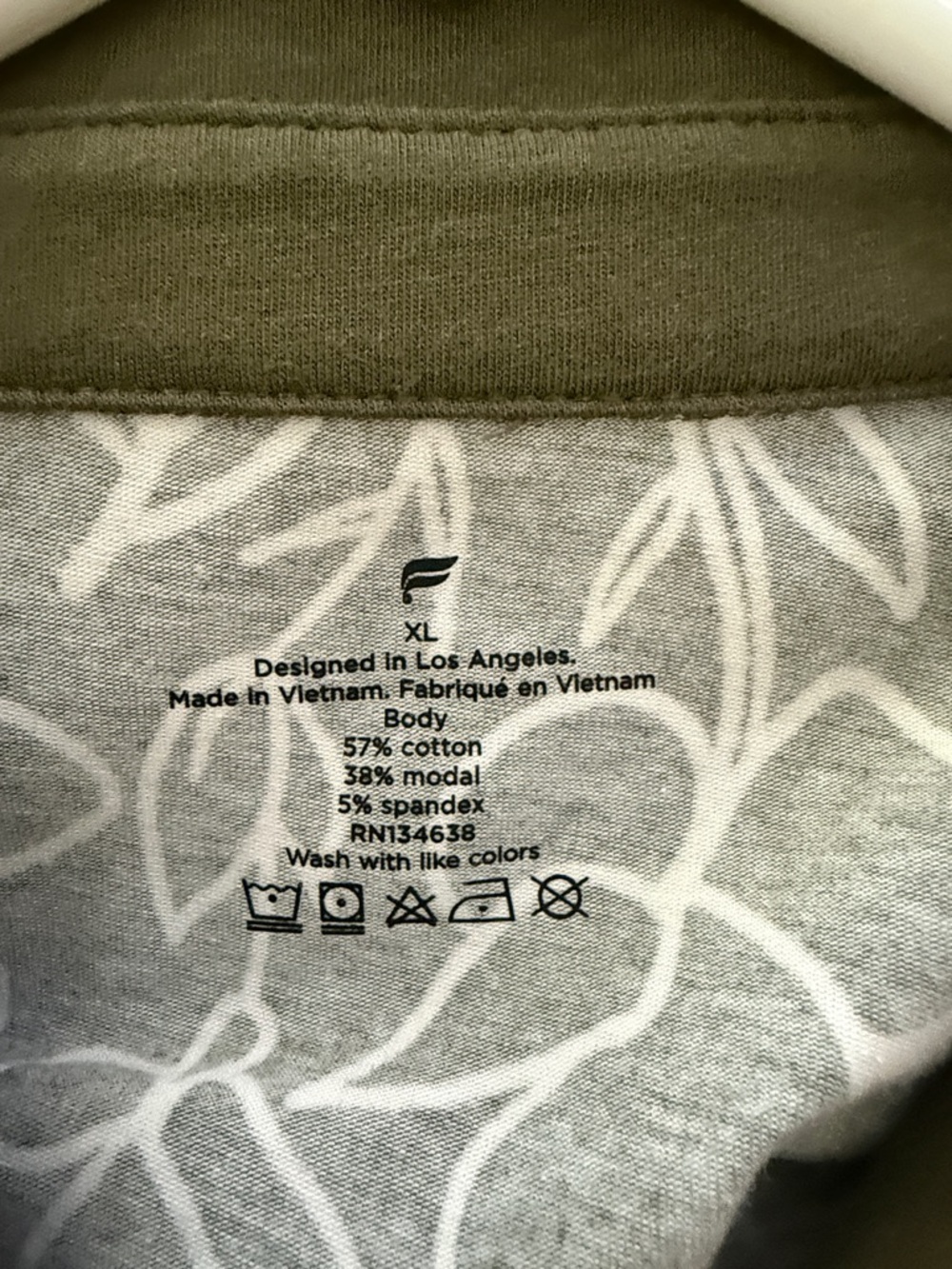 Fabletics Olive Green Polo with White Floral Line Print - Picture 2 of 3